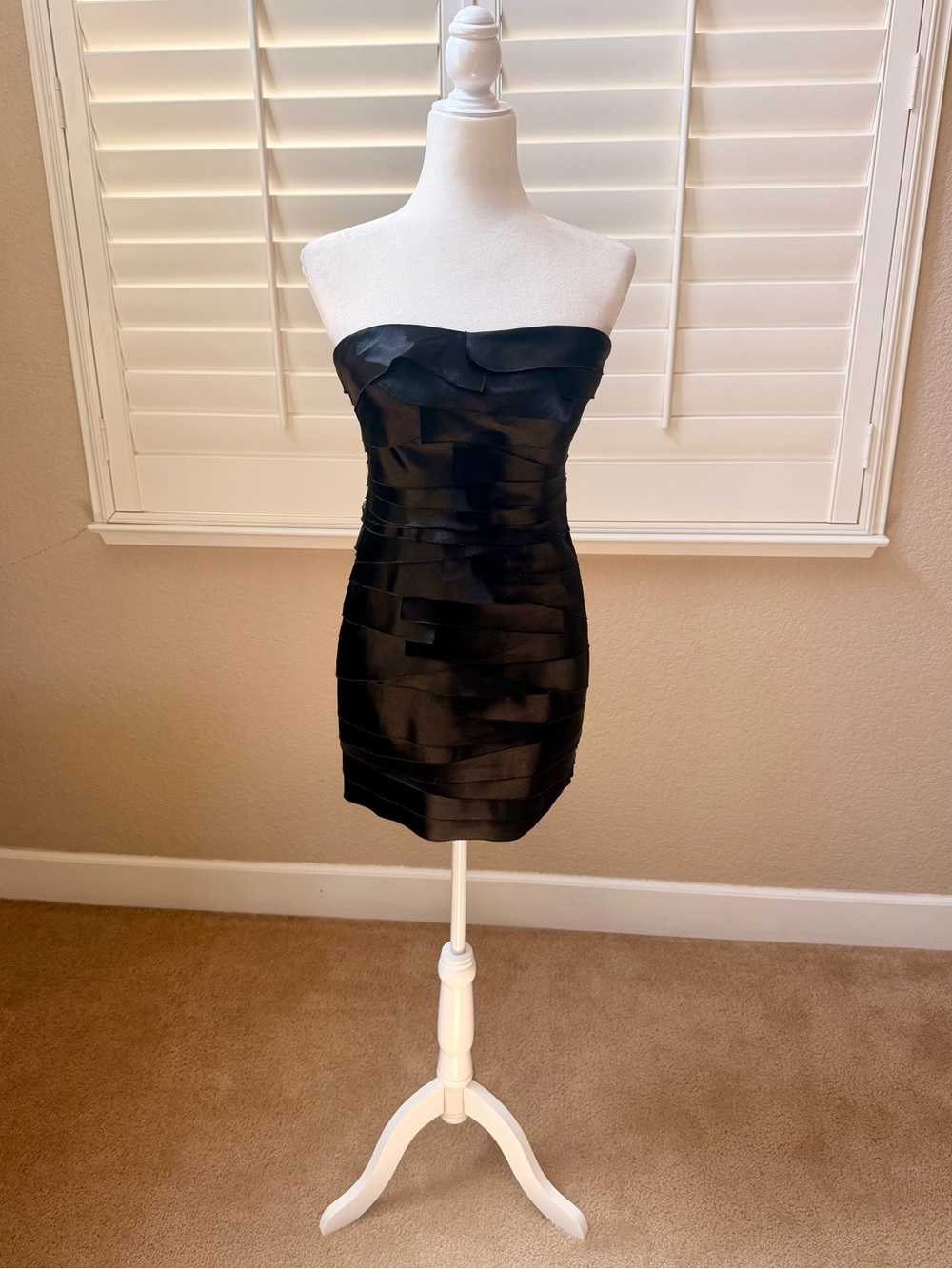 bebe Black Strapless Satin Layered Mini Dress - Size Small